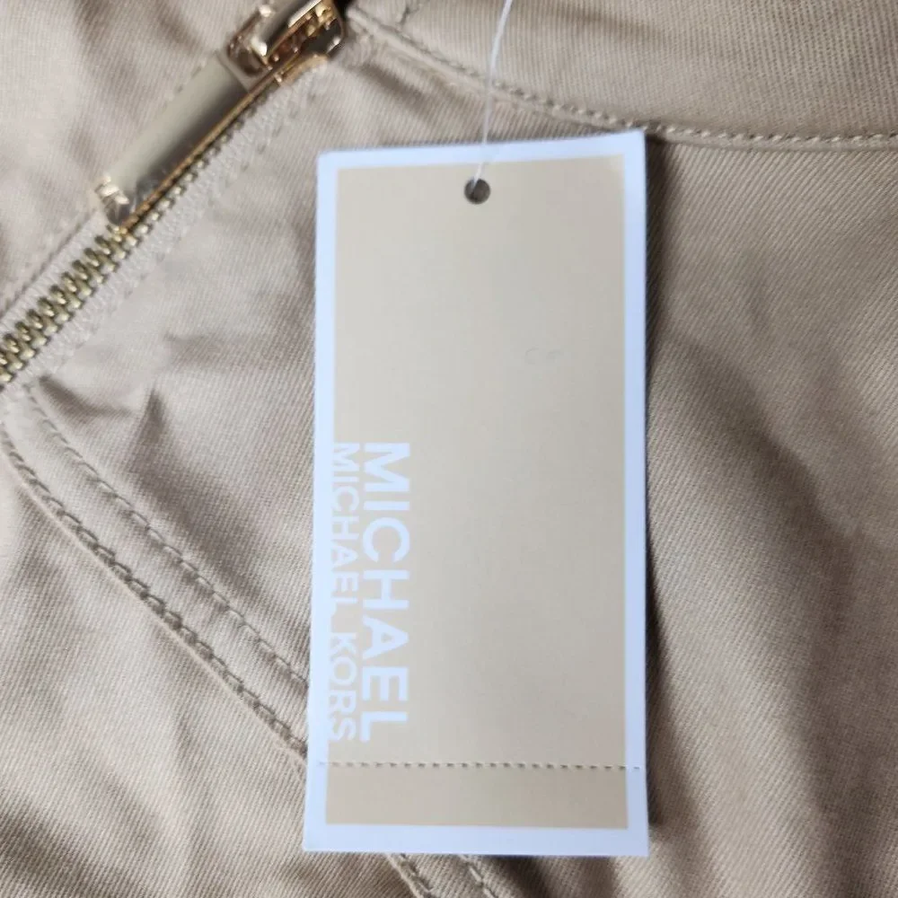 New NWT Michael Kors Women Zip Khaki Utility Tank Knee Length Dress Size Medium
